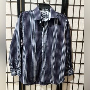 Zagiri BLUE STRIPE Damask Print TOP STITCH LONG SLEEVE MENS SHIRT SIZE XXL